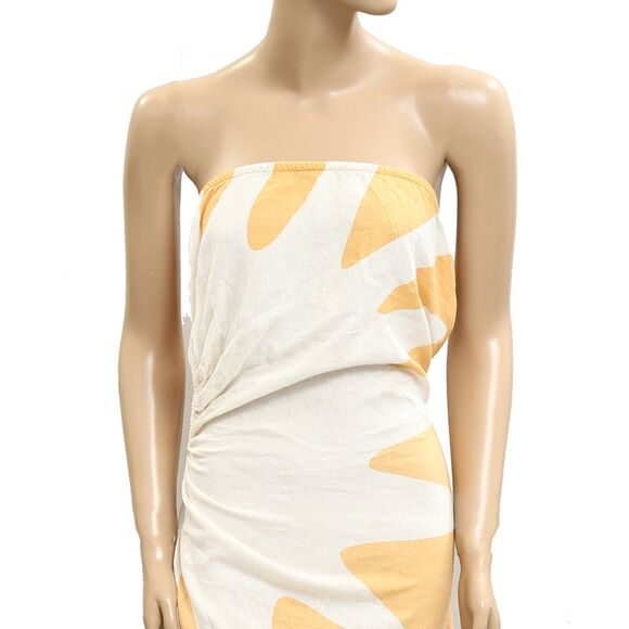 Anthropologie Celandine Strapless Cutout Linen-Blend Dress Sun Print L/XL 282022 - Picture 5 of 7